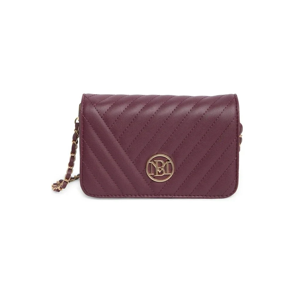 Badgley Mischka Bag Crossbody Plum Quilted Faux Leather Magnetic Removable